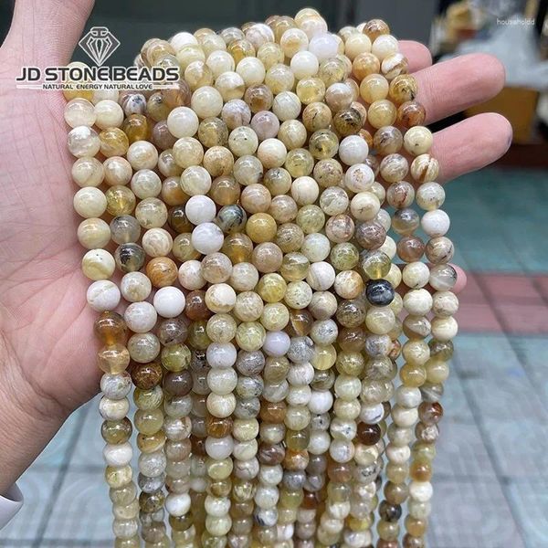 Pietre preziose sciolte Perline di pietra opale giallo naturale Distanziatore rotondo 6 8 10mm per creazione di gioielli Bracciale collana fai da te Accessorio 15 