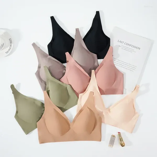 Completo da yoga Reggiseno in seta di ghiaccio Reggiseni sportivi senza cuciture Donna Intimo push up morbido e sottile Lingerie Top da notte sul petto