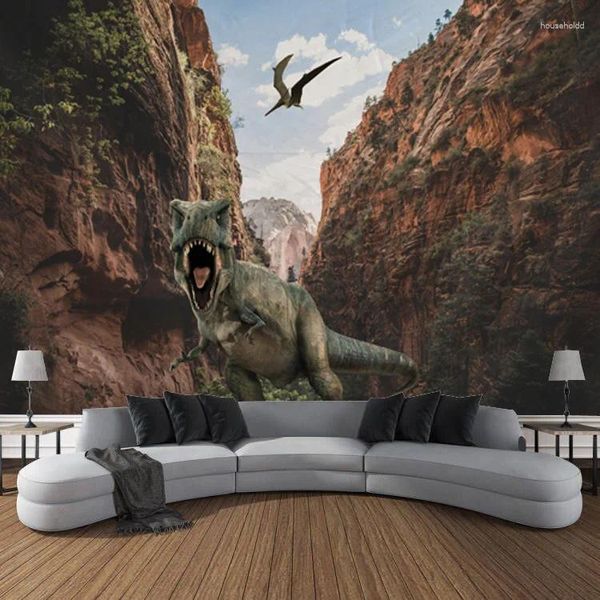 Гобелены с динозавром, настенный гобелен с дикими животными, тропический Юрский период, натуральный домашний декор для детской спальни