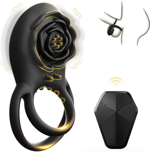 Rose Klitoris Vibrator Cock Ring Drahtlose Fernbedienung Penis Cockring Männer Erektion Verzögerung Ejakulation Erwachsene Sex Spielzeug Paare 18 240125