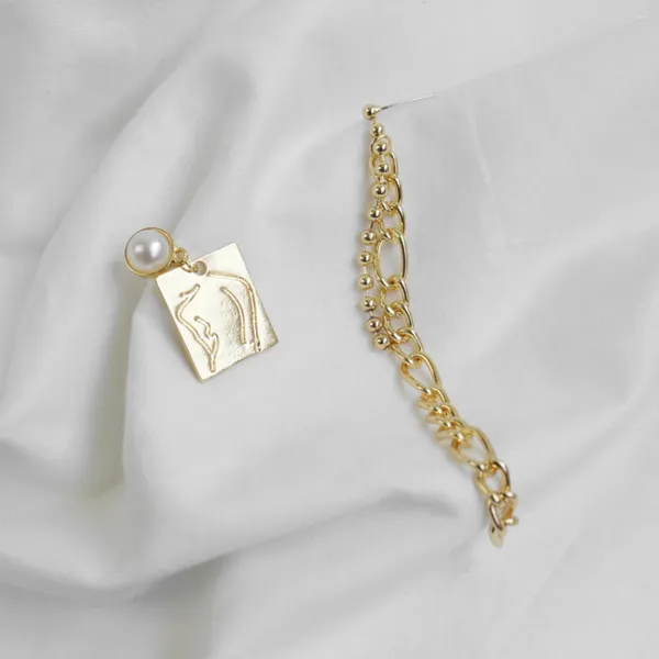 Серьги-подвески в евро-американском стиле, асимметричная золотая цепочка с кисточками, темпераментная квадратная открытка в стиле ретро, серьги с искусственным жемчугом