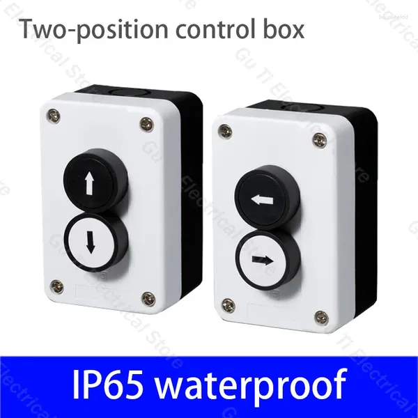 Caixa de botão de duas posições de controle de casa inteligente com seta indicando interruptor à prova d'água plano de dois furos