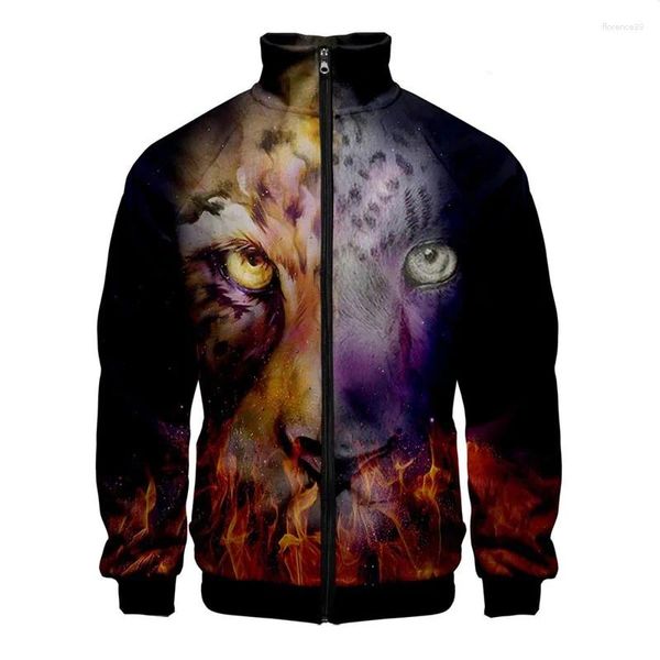 Jackets masculinos estro aninhelas leopardo 3d impressão de zíper para homens roupas femininas roupas casuais mangas compridas