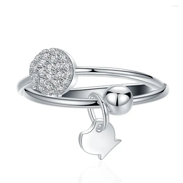 Cluster Anéis Lokwan 925 Sterling Silver Ball Cheio de Diamantes Pequeno Peixe Pingente Anel Menina Adorável Doce Romântico Jóias Presente Para