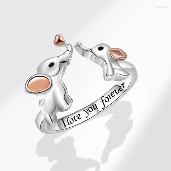 Cluster-Ringe, die Silberfarbe verkaufen, personalisierte Liebe Elefant Mutter Kind Mode Frauen Offener Ring Geschenk AJ618