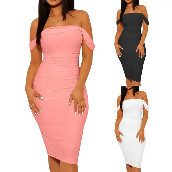 Lässige Kleider Schulter Sexy Sommer Midi Kleid Club Off Damen Top Party tagsüber für Frauen