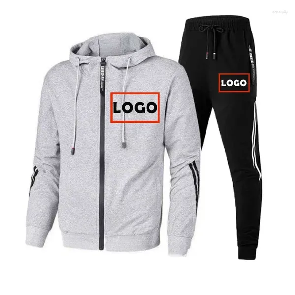 Männer Trainingsanzüge Individuelles Logo Trainingsanzug Set 2024 Mode High Street Zipper Hoodie Anzug Für Männliche Tragen Jacke Sets DIY Druck kleidung Me