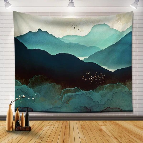 Tapeçarias personalizadas tapeçaria nórdica ins pano de fundo bohemia parede decorativa mandala pôr do sol pintura de montanha para quarto