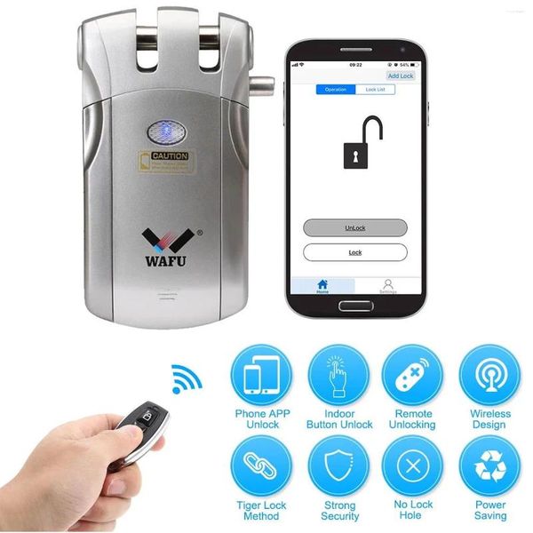 Smart Lock Wafu 433 MHz Sicurezza Wireless WIFI Bluetooth compatibile Tuya Controllo porta elettronica invisibile con 4 tasti remoti