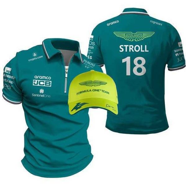 Mens Camisetas Hot Aston Martin F1 Mens nova equipe Polo Camisa Fórmula 1 Racing Fan Top doar chapéus