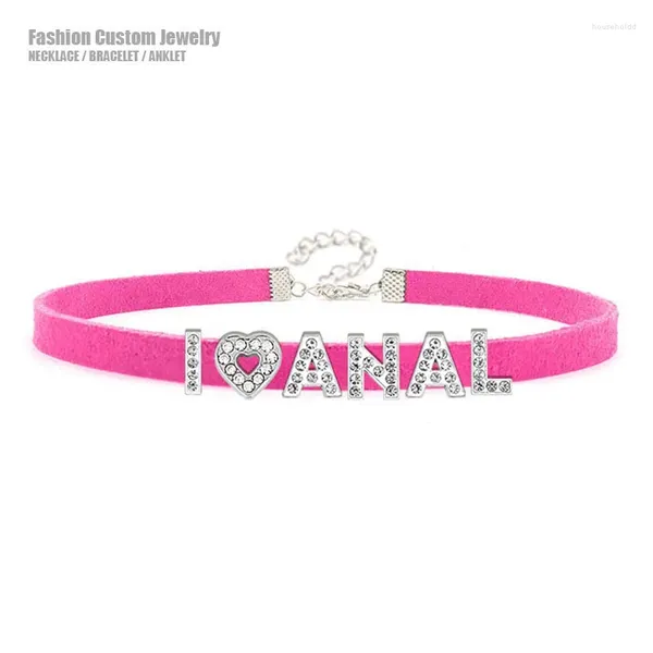 Gargantilha sexy letras de strass eu amo colar anal colares diy goth harajuku personalizado chocker amantes cosplay jóias