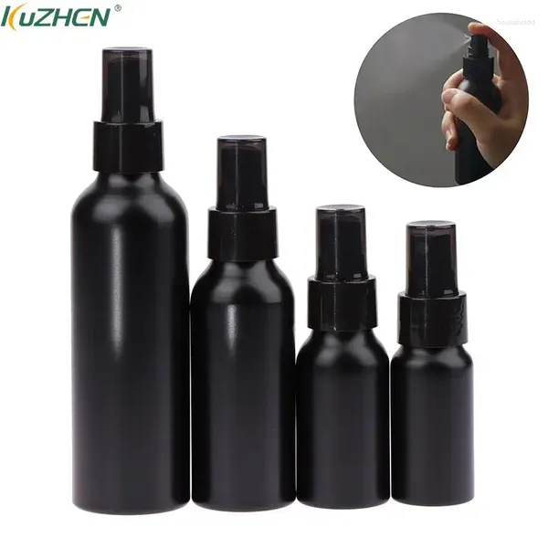 Bottiglie di stoccaggio 30ml 50ml 100ml 150ml Contenitore per imballaggio cosmetico portatile da viaggio in alluminio nero Bottiglia vuota di profumo Spray