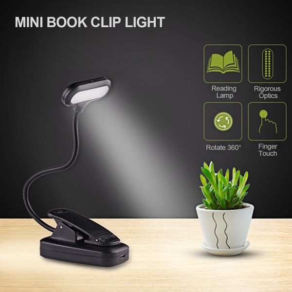 Led proteção para os olhos livro luz noturna ajustável mini clip-on lâmpada de mesa de estudo alimentado por bateria flexível para viagem quarto leitura