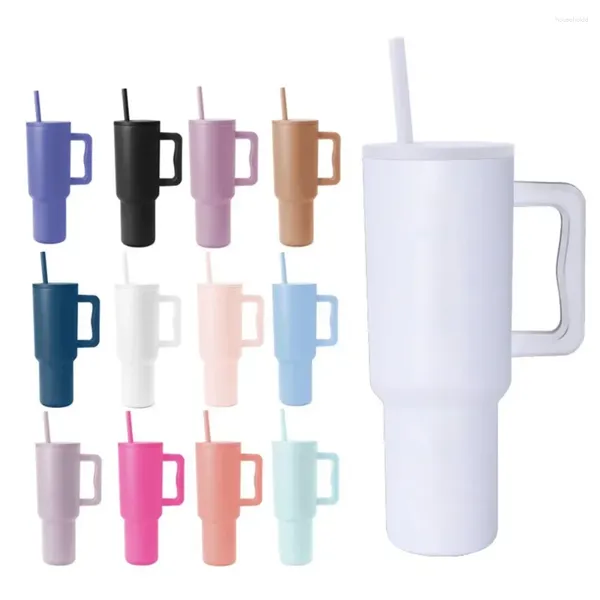 Garrafas de água personalizadas 40 onças tumbler com alça e tampa de palha garrafa de aço inoxidável vácuo isolado copo térmico carro caneca de café 40 onças