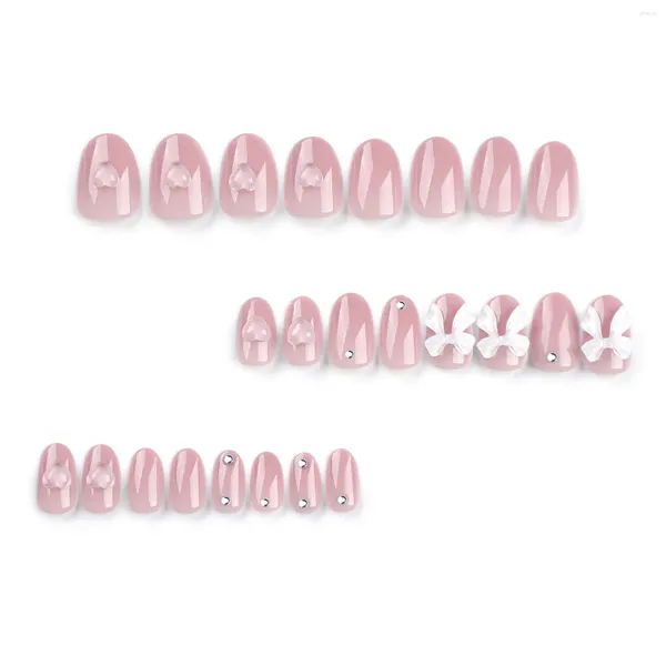Накладные ногти розовый миндаль, глянцевые ногти с полным покрытием, искусственные стразы для женщин и девочек, украшения