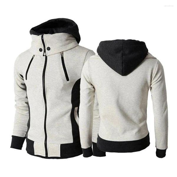 Jaquetas masculinas com zíper outono inverno casacos quentes com capuz casual casaco bomber jaqueta gola alta moda masculina outwear fino