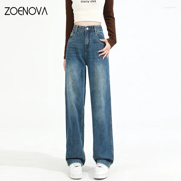 Женские джинсы ZOENOVA Y2K 2024, элегантные прямые свободные драпированные повседневные брюки с широкими штанинами, классические универсальные джинсы для мам