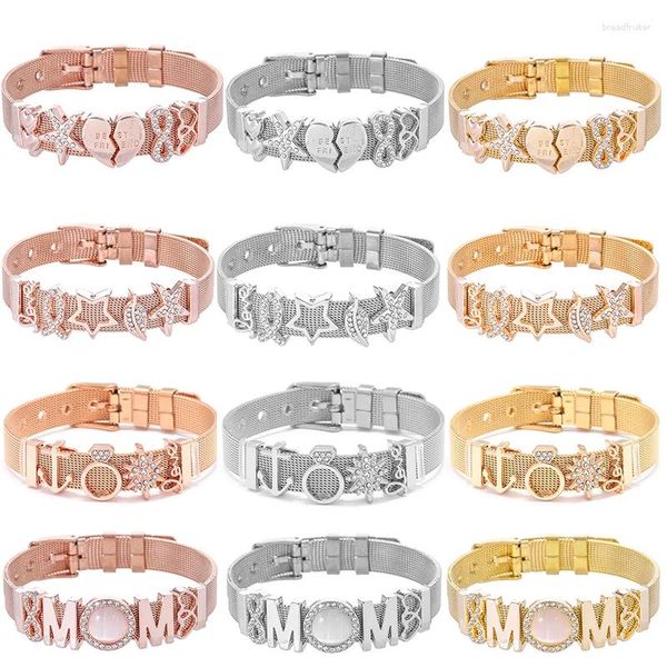 Charme Armbänder Freund MOM Slide Edelstahl Mesh Armreifen für Frauen mit Silber Farbe/Rose Gold DIY Schmuck Geschenk