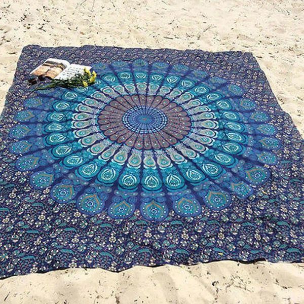 Tapetes 210x150cm Toalha de praia Projeto retangular Mandala Padrão de flores Impressão absorvente Decidação rápida