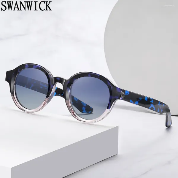 Óculos de sol Swanwick redondo polarizado homens dirigindo tr90 moda azul luz óculos para mulheres acetato artesanal preto cinza 2024