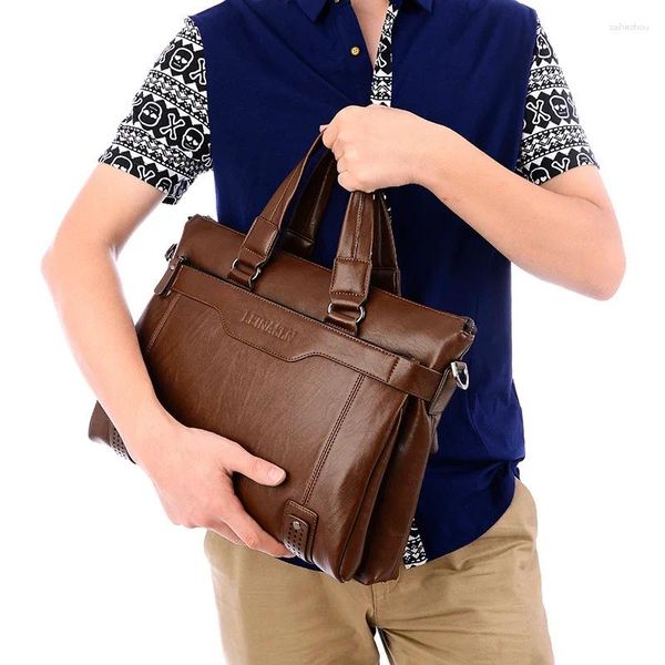 Aktentaschen Große Kapazität Aktentasche Tasche Für Mann PU Leder Handtaschen Laptop 14 Schulter Business Büro Tote Messenger Portfolio Männlich