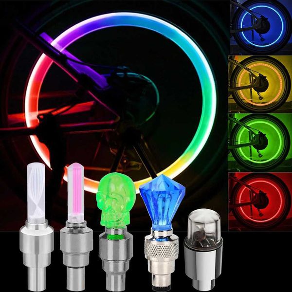 Weiteres Beleuchtungszubehör Neon Fahrradventillampe Auto Motorrad Farbe Cooles LED-Radreifenlicht mit Batterie Fahrradventilkappen Totenkopf Gem Flash Hot Wheels YQ240205
