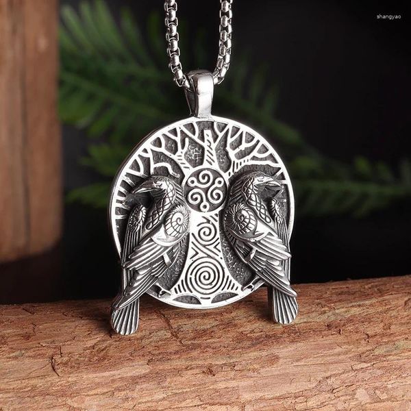 Colares Pingente Vintage Nordic Raven Árvore da Vida Colar Odin Huginn Muninn para Homens Mulheres Norueguês Amuleto Jóias Presente