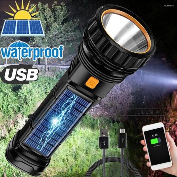 Taschenlampen Taschenlampen Solar-LED-Taschenlampe USB wiederaufladbar Outdoor-Taschenlampe mit großer Reichweite Multifunktions-Notfall-Powerbank Handcampinglampe