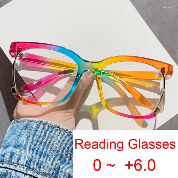 Sonnenbrille 2024 Mode Halbrahmen Quadratische Lesebrille Frauen Markendesigner Regenbogen Brillen Buntes blaues Licht