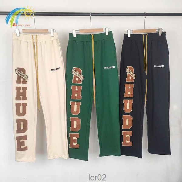 Siyah Yeşil Kayısı Rhude Sweatpants Erkekler 1 Gevşek Havlu İşlemeli Pantolon Jogger Çok Cep Pantolonları8scq