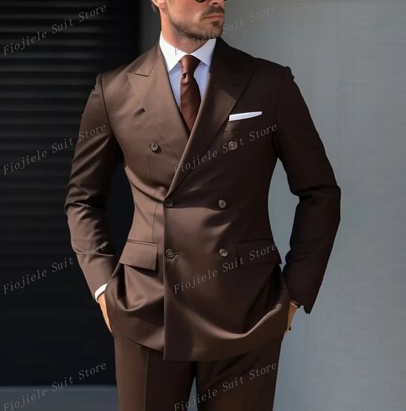 Brauner Herren-Anzug, Bräutigam, Trauzeuge, Smoking, Hochzeit, Party, Abschlussball, lässig, formeller Anlass, 2-teiliges Set, Jacke, Hose, 240201