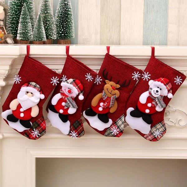 Decorações de natal ano meia saco presente de natal saco de doces para casa navidad meia lareira decoração da árvore