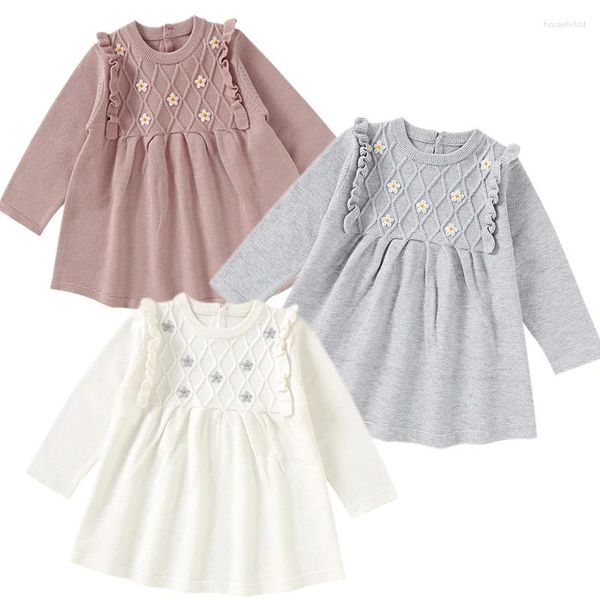 Abiti da ragazza Primavera Neonate Abito Ricamo Fiori Maglione lavorato a maglia Bambino Bambini Morbido Principessa Autunno Vestiti per neonati