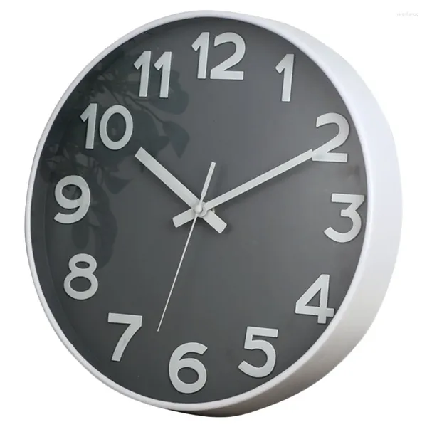 Orologi da parete Orologio da salotto semplice e alla moda per la casa (cornice bianca con sfondo grigio-30 cm) Decorazioni da appendere in plastica per ufficio