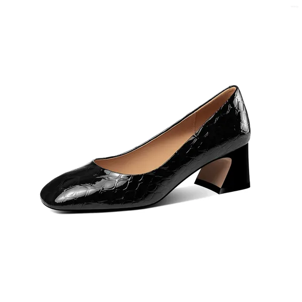 Kleidschuhe Mstyle Damen-Loafer-Pumps aus Lackleder, modernes Steinmuster, Spulenabsatz, quadratische Zehenpartie, handgefertigt, Büro, Freizeit, Größe 10,5