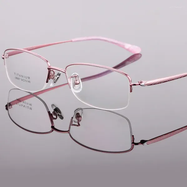 Güneş Gözlüğü Çerçeveleri 55-17-142 Kadın Gözlükleri Saf Titanyum Yarı Gizli Metal Büyük Çerçeve Myopia Line Özelleştirilmiş Reçete