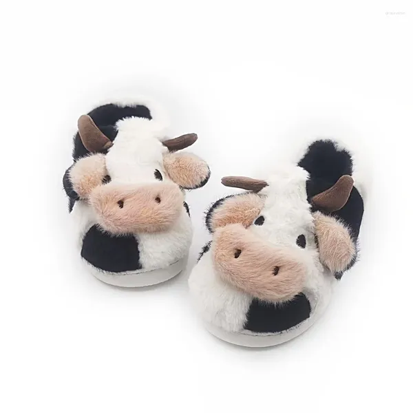 Hausschuhe Cartoon Milchkuh Haus Niedliche Tier Slipper Frauen Mädchen Kawaii Flauschige Winter Warme Frau Lustige Schuhe