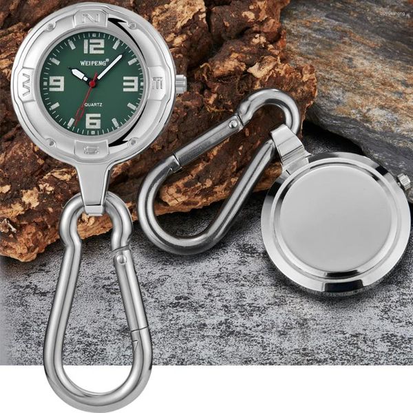 Orologi tascabili clip clip argento in quarzo orologio luminoso Carabiner per gli scalatori facili da trasportare tramonto rotondo liscio all'aperto