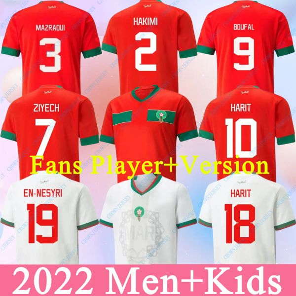 22 23 24 Marrocos Camisas de futebol Home Away Kids Kits 2023 2024 Argélia Maillot de Foot Ziyech Boufal Fajr Munir Ait Benasser Amrabat Camisas de futebol