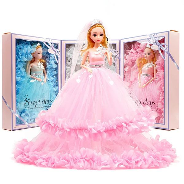 Moda 40cm realista noiva bonecas originais artesanais 14 bjd boneca articulada rosa azul brinquedos para crianças menina presente de aniversário 240129