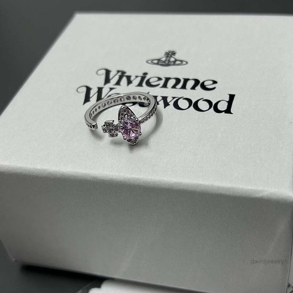 Ring Designer-Ring für Damen Vivienenwestwoods Luxusschmuck Viviane Westwood Western Empress Dowager Pink Diamond Little Saturn Offener Ring Light Luxury Simple Pl
