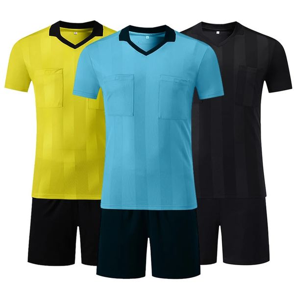 Profesyonel futbol hakem formaları gömlek kısa setleri klasik renk vneck erkekler futbol hâkim üniformaları diy özelleştirilmiş 240122