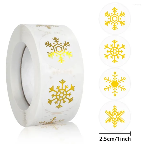 Confezione regalo 500 pezzi 25 mm adesivi natalizi con fiocchi di neve in oro buste per sacchetti di caramelle etichette sigillanti decorazioni per scatole regalo adesive