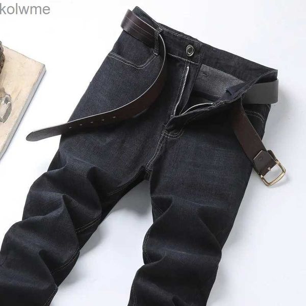 Jeans masculinos Mens Sólidos Primavera Outono Bolsos Angustiados Zipper Botão Casual Workwear Jeans Calças Vintage Moda Escritório Senhora Calças YQ240205