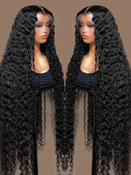 Transparente 134 136 HD onda de água perucas dianteiras do laço para mulheres encaracolado perucas de cabelo humano onda profunda perucas frontais do laço pré arrancadas 240118