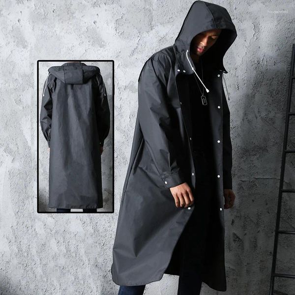 Impermeabili Nero Moda Impermeabile da uomo Adulto Lungo Impermeabile con cappuccio Pesca all'aperto Alpinismo Poncho ispessito