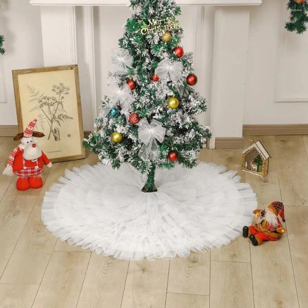 Decorazioni natalizie Gonna per albero resistente Tulle bianco Elegante decorazione a pieghe rotonda per forniture per feste al coperto