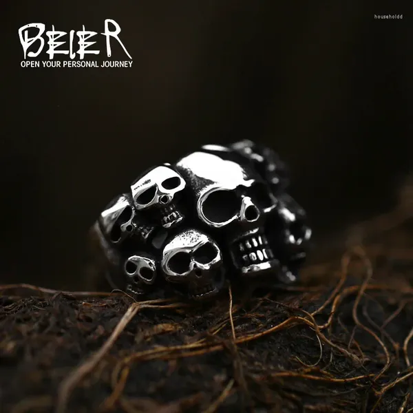 Cluster Ringe Beier 316L Edelstahl Ring Hohe Qualität Herren Punk Biker Schmuck Multi Skull LLBR8-041R