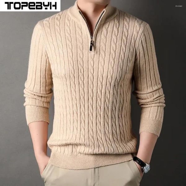 Maglioni da uomo Maglione invernale con zip a quarti Slim Fit Casual Dolcevita lavorato a maglia Pullover Collo a lupetto