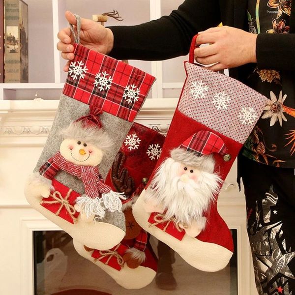 Decorações de natal meia grandes sacos de presente de natal lareira decoração meias ano doces titular decoração para casa 2024 navidad